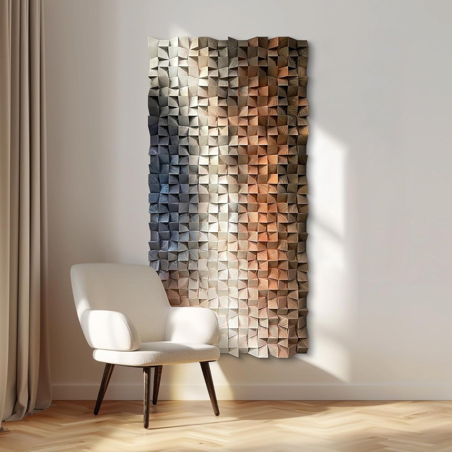 LIUZEYUE - 3D Wood Wall Art Decor Hand Crafted Wooden Blocks | Geometric Sculpture Art Modern Home Office Wall Art Easy Installation 39.4"x78.7"