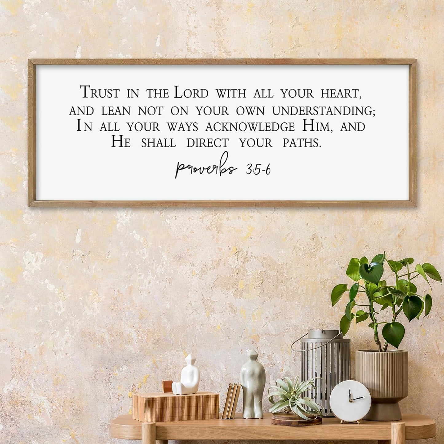 LuZhiQiang Trust in the Lord With All Thine Heart Wall Decor Art 40"×15" Bible Verse Proverbs 3:5-6 Sign Scripture Christian Large Wood Framed Hanging (Wood)