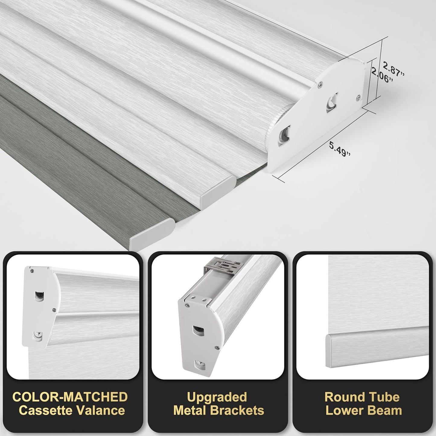 BERISSA Cordless Dual Roller Shades with Cassette Valance,Double Window Shades Blackout and Light Filtering Shades,Day and Night Roller Shades for Home Office Door.Grey and White.40 W x 36" H