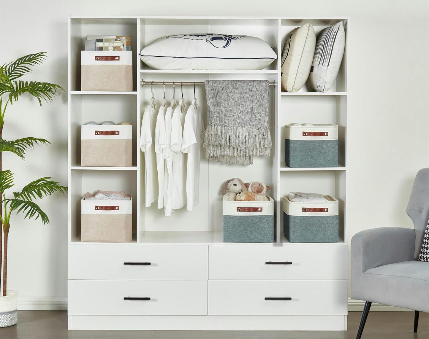 DECOMOMO Storage Baskets for Shelves - Fabric Closet Organizers and Storage Bins, Perfect Baskets for Organizing Closet Toys Nursery (Green and White, XL - 3 Pack)