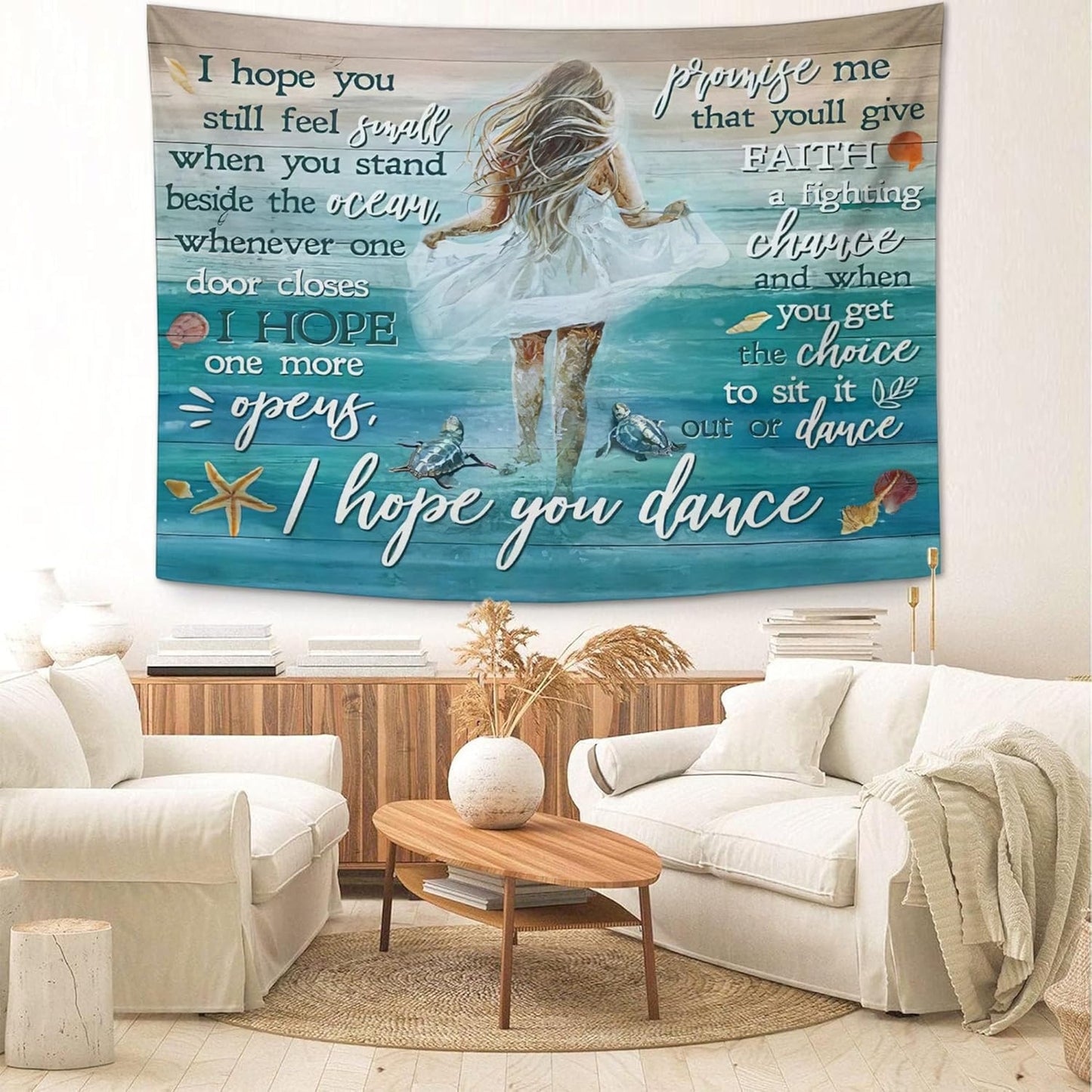 Coastal Beach Tapestry I Hope You Dance Tapestry Wall Hanging for Bedroom Sea Turtle Tapestries Aesthetic Wall Decor for Home Dorm Living Room 50"x60"