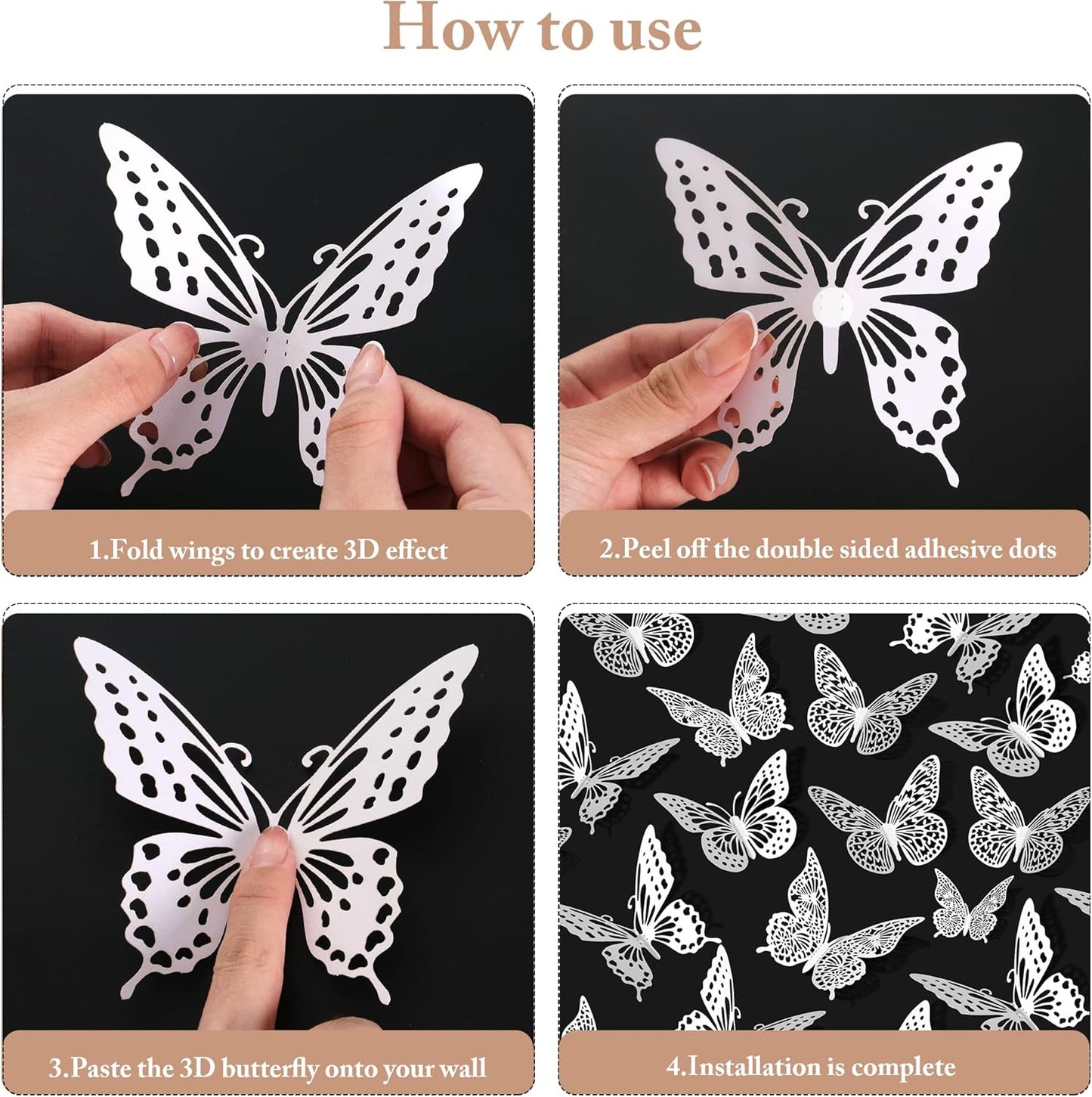 SAOROPEB 3D Butterfly Wall Decor - 48 Pcs, 4 Styles, 3 Sizes - Removable Stickers for Birthdays & Parties