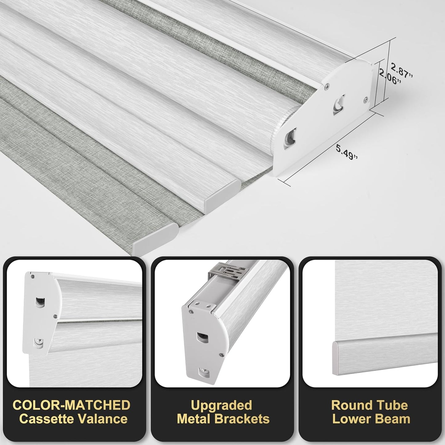 BERISSA Cordless Dual Roller Shades with Cassette Valance, Double Window Shades - Blackout and Light Filtering, Day and Night for Home Office Door. Linen Grey and White. 30 W x 36" H