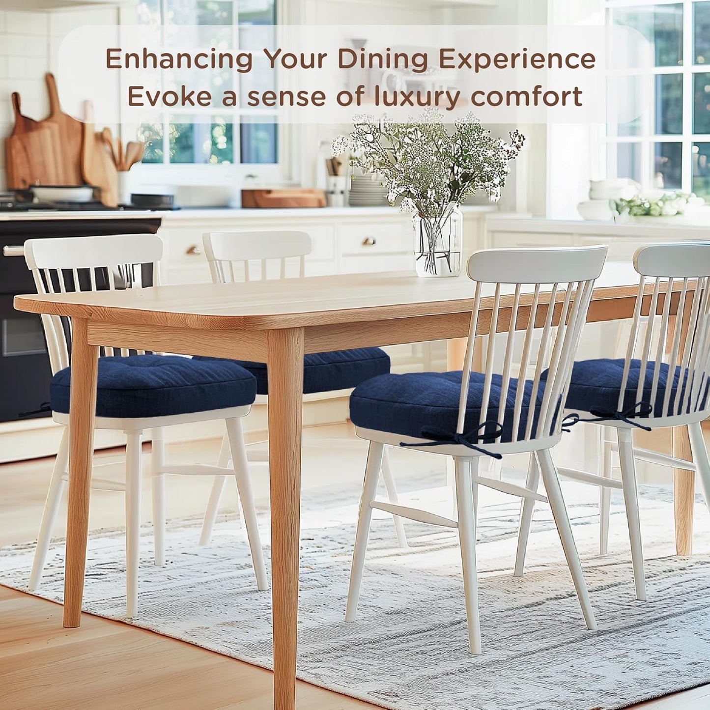 Codi 6 Pack Dining Chair Cushions, Thick Chairs Pads for Indoor Kitchen Room - Washable, Non-Slip Seat Cushion with Ties, 16.5"x16.5"x 3.5", Set of 6, Navy
