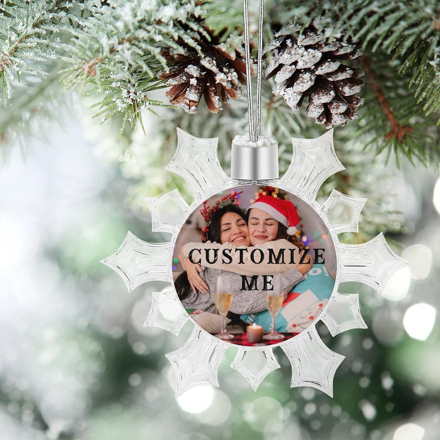 Personalized Christmas Ornaments - Custom Picture & Text Ornaments for Christmas 2024, Baby's 1st Christmas Ornament with Picture for Xmas Tree Custom Gifts for Family, Mom, Dad, Friend (Snow)