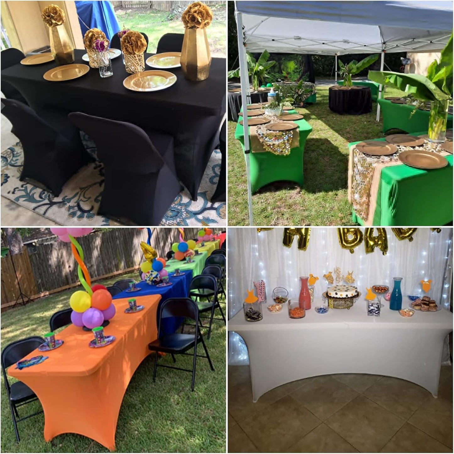 4Pack Spandex Waterproof Table Covers 8ft,Spandex 8ft Waterproof Table Cover for Party,Wedding, Banquet, and Events(Gary)