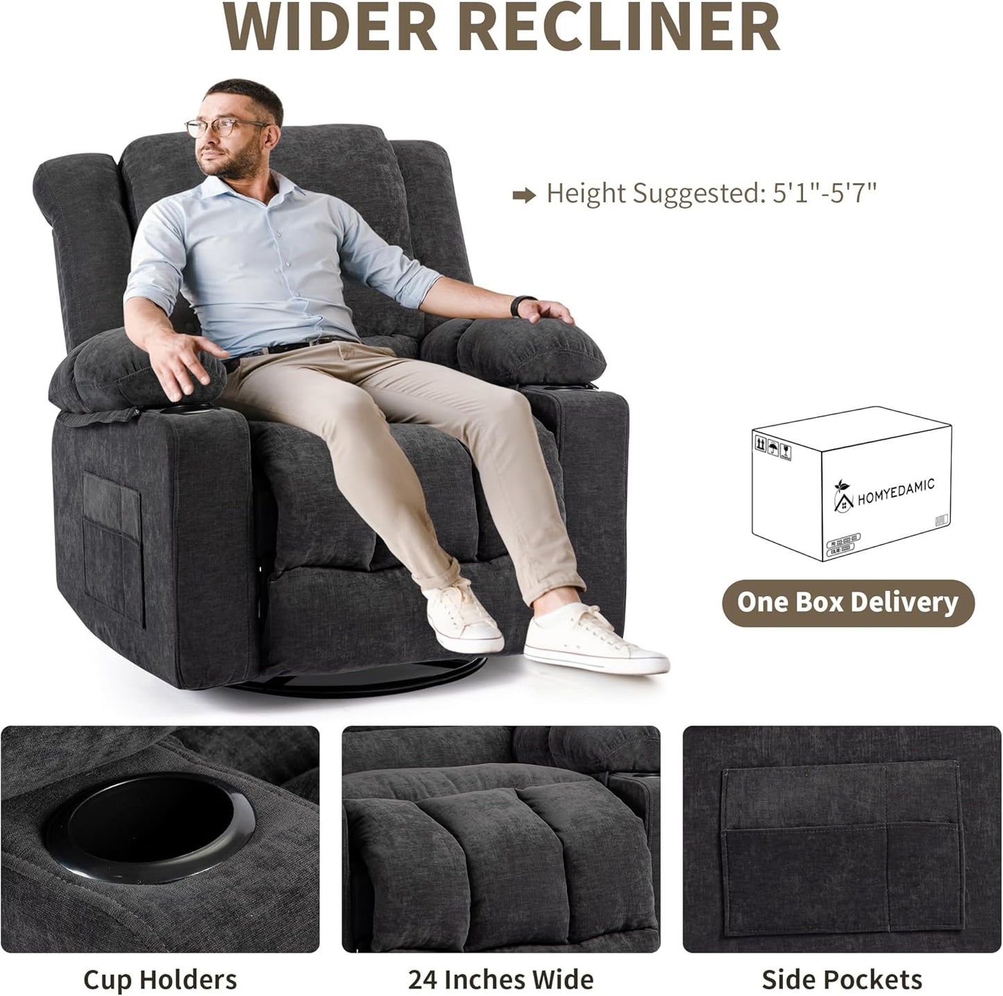 Recliner Chair Rocker Modern Ergonomic Lounge 360 Degree Swivel Single Sofa Seat Living Room Lounge Recliners on Clearance Foam Filling
