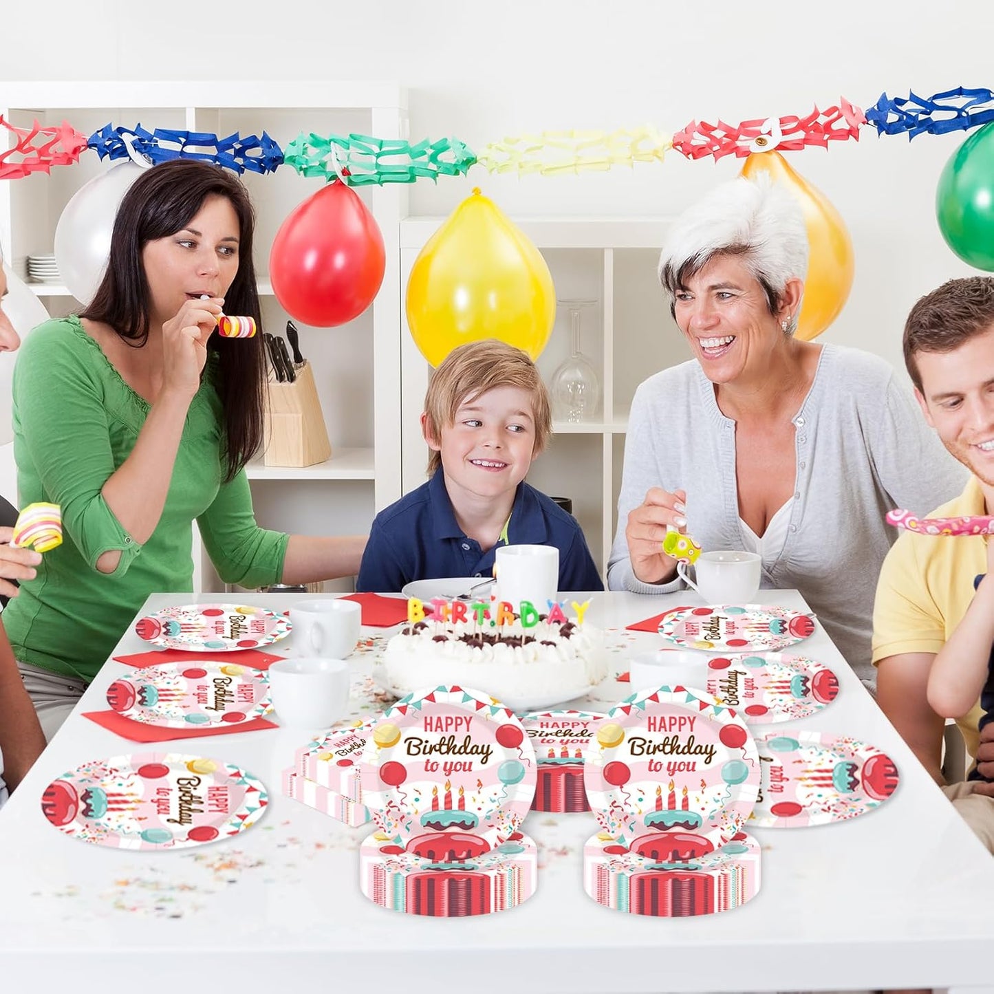 40 pcs Birthday Paper Party Plates and Napkins Disposable Colorful 9 inch 20 pcs Dessert Plates & 20 pcs Napkins Tableware for Fruit Cake Party Decorations