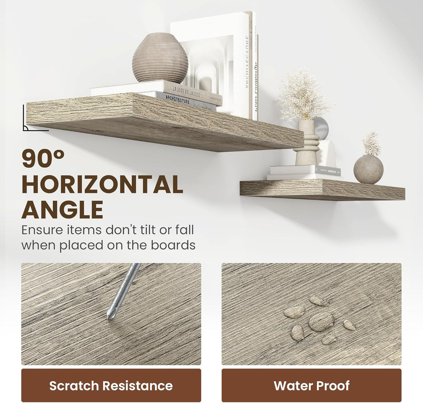 48 Inch Floating Shelves, 12 Inch Deep Floating Shelves for Wall, Floating Shelf with Invisible Brackets, 12 inch Deep Wall Shelves for Bathroom, Bedroom, Living Room, Vintage Gray Oak