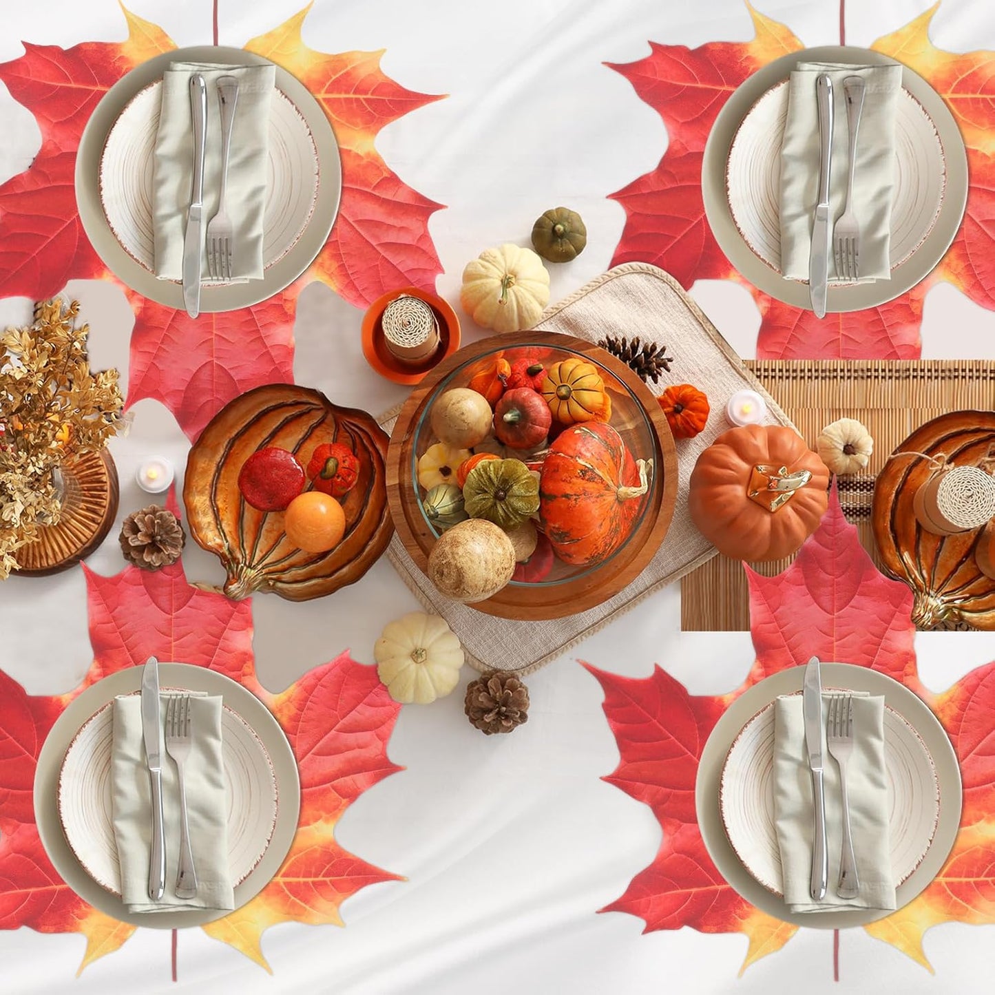 Remerry 6 Pcs Thanksgiving Leather Table Placemats Washable Maple Place Mats Maple Leather Dinner Mats Easy to Clean Autumn Harvest Placemats for Fall Dining Party Holiday Kitchen Seasonal Decoration