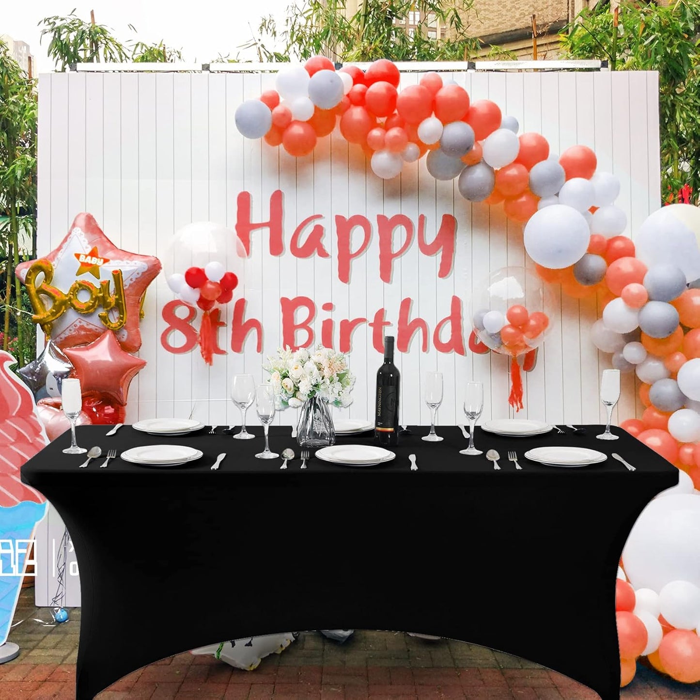 SuperO 2Pack Waterproof Spandex Table Cover for 4FT Table Universal Fitted Stretch Tablecloth for Party, Banquet, Wedding and Events-Black