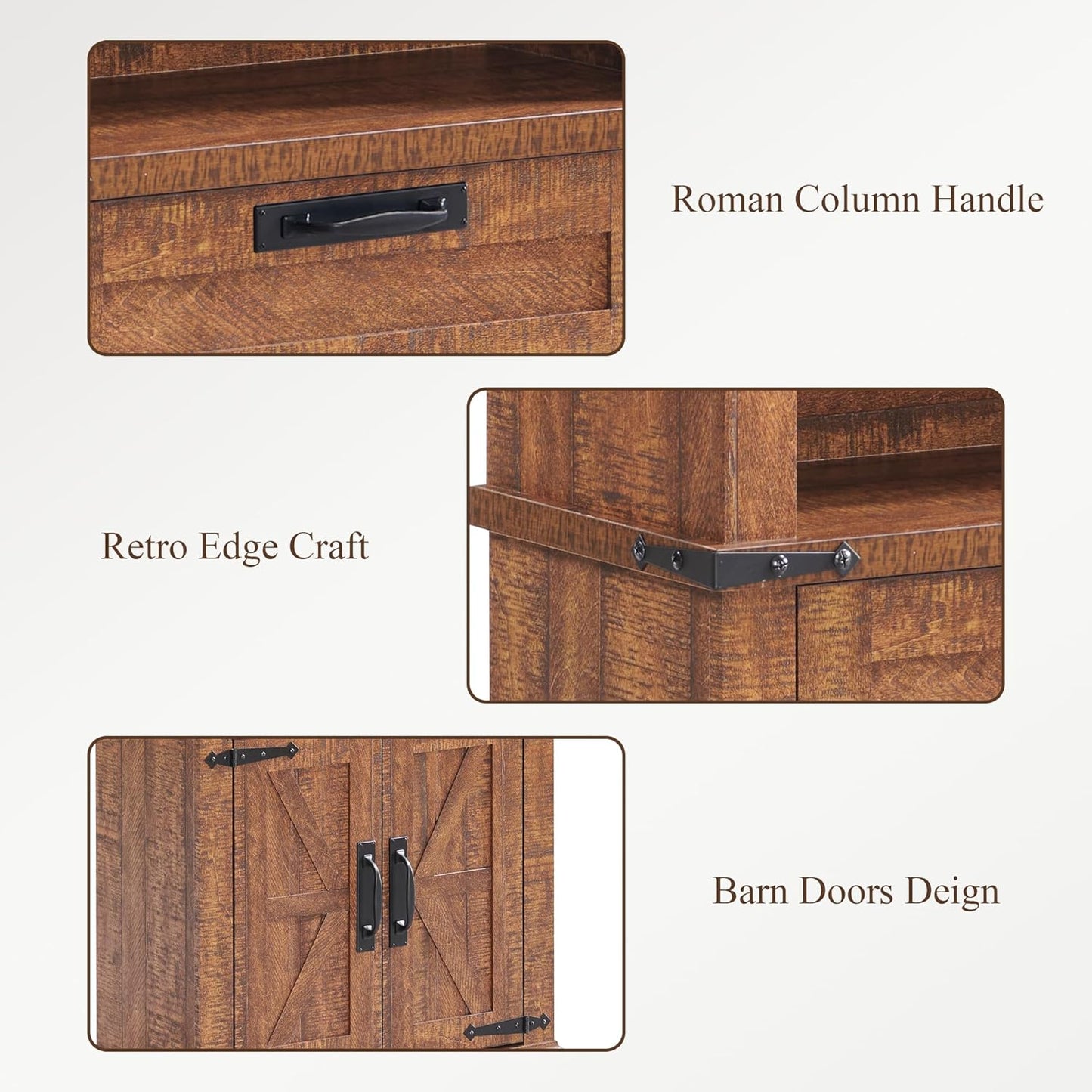 RedLemon Bookshelf with Storage Cabinet, 72" Tall Farmhouse Bookcase with Adjustable Shelves and Barn Door, 4 Tier Office Wood Bookshelf with Drawer for Library Living Room (Reclaimed Barnwood Color)