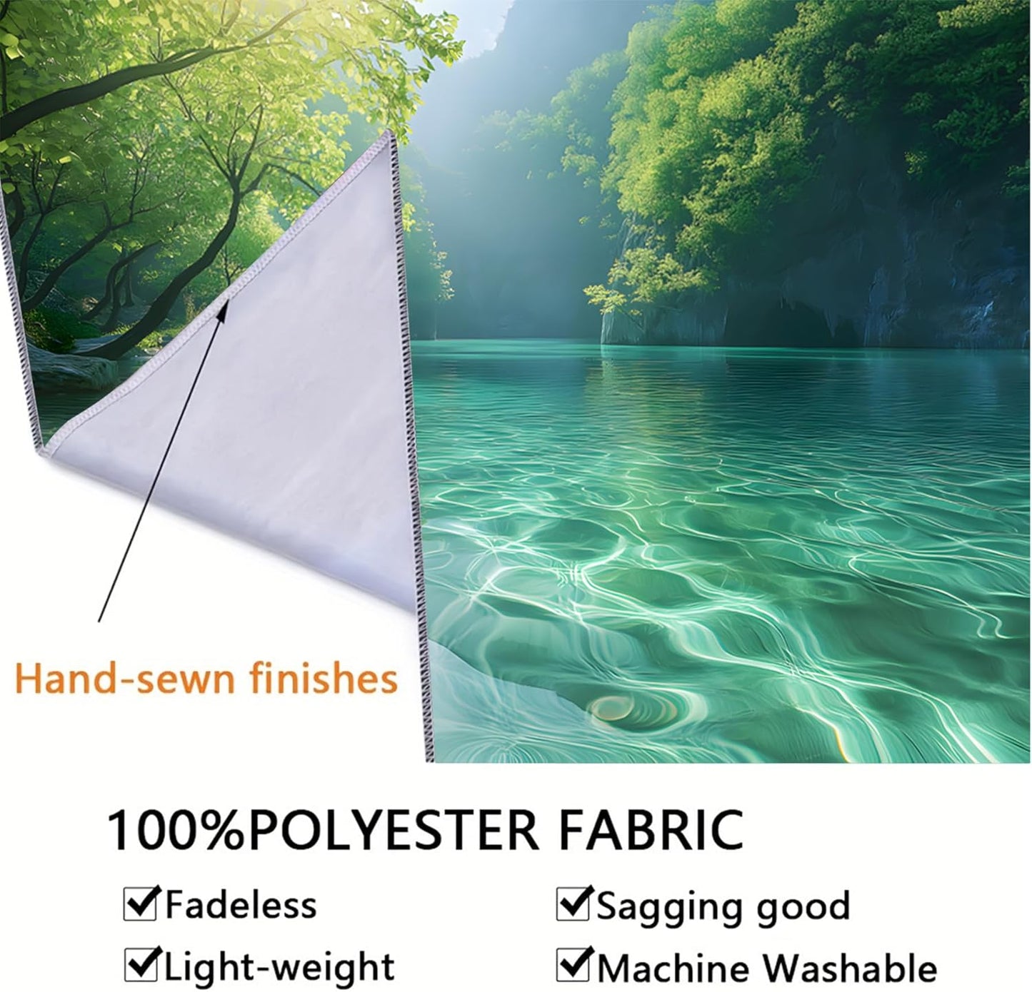 BSFHH Nature Tapestry Forest Tree Sea Cave Wall Hanging, Stream Through Rainforest Landscape Wall Art Tapestry for Bedroom Living room (Lake View, 110" × 87", Unframed)