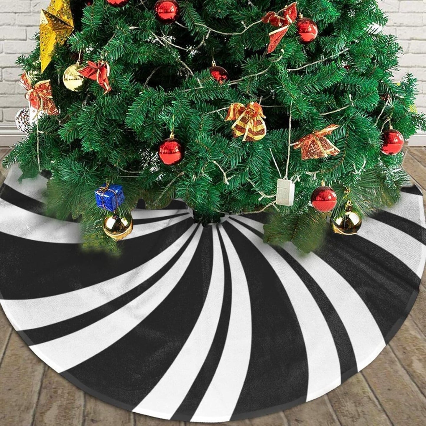 Christmas Tree Skirt,Mint Sugar Double Swirl Candy Black Xmas Tree Skirt Rustic Farmhouse Tree Skirt for Christmas Decor Xmas Holiday Home Party Decorations48