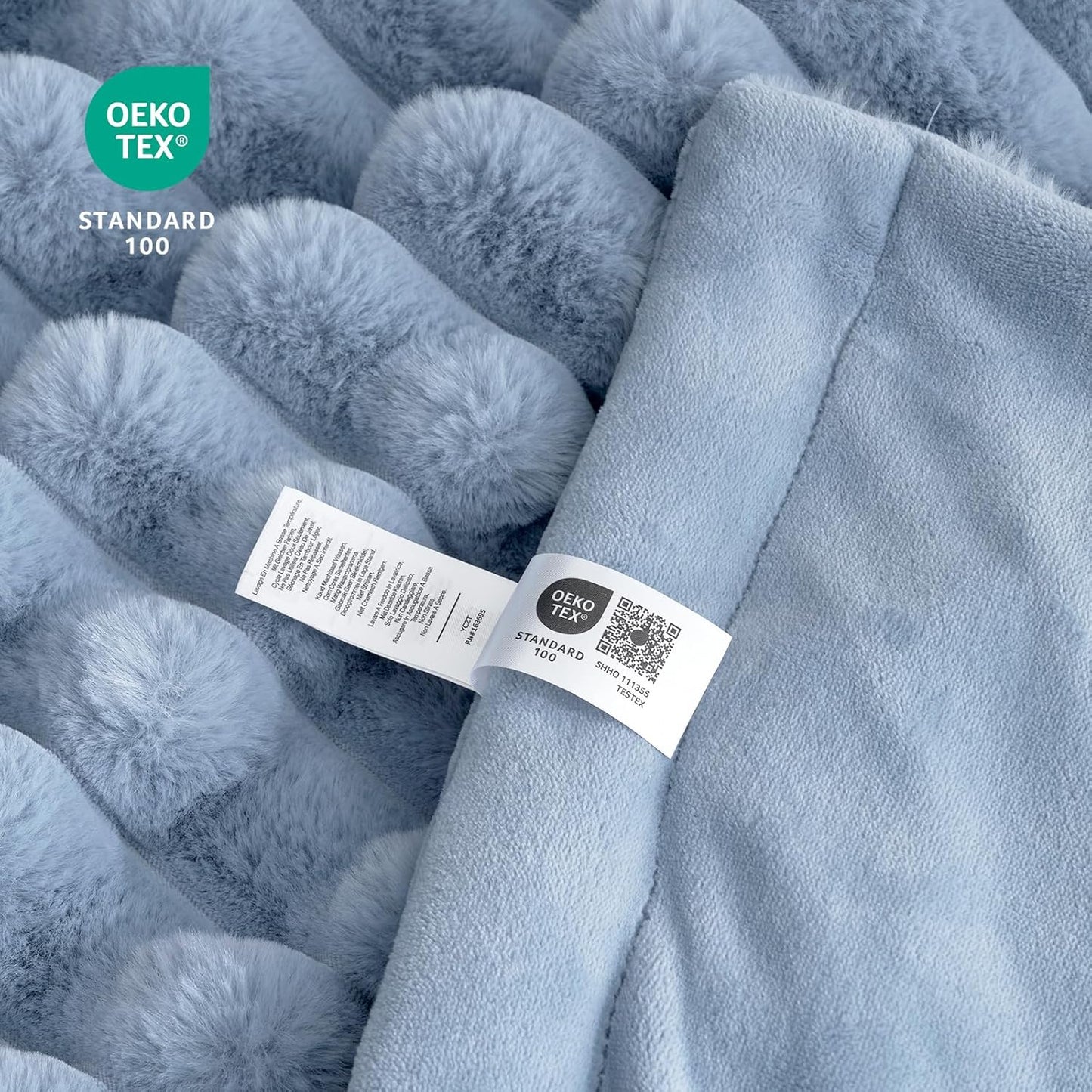 Cozy Bliss Faux Fur Throw Blanket for Couch, Cozy Warm Plush Striped Blanket for Sofa Bedroom Living Room,50 * 60 Inches Light Blue