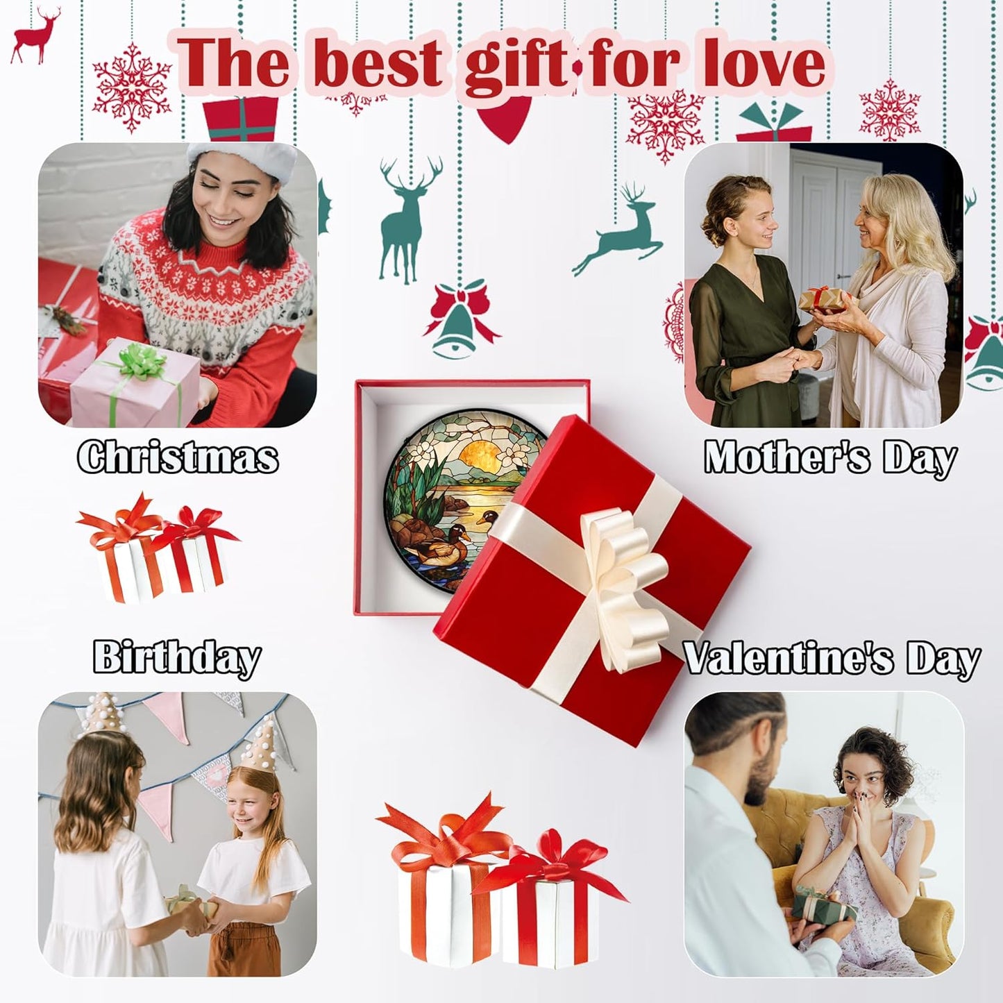 Stained Glass Window Hanging, Ducks in The Pond Sun Catcher for Door Home Decor Landscape Plant Suncatcher Christmas Mother's Day Birthday Gifts for Women Men Mom Nana 15 in