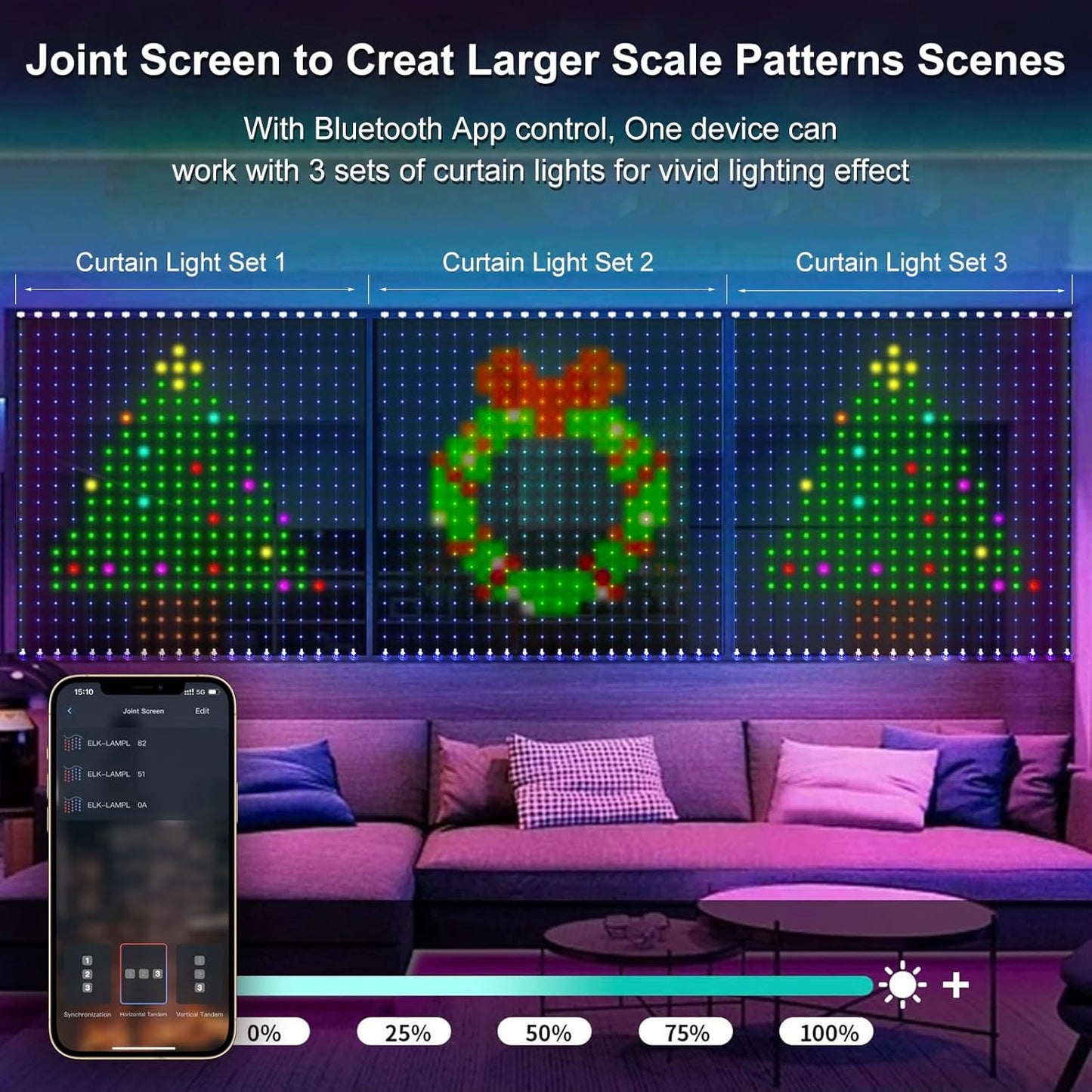 Smart Animated Curtain String Lights Remote APP Control 6.6 x 6.6Ft 400LED RGB Color Changing Waterproof DIY Hanging Window Fairy Light Programmable Music Sync for Christmas,Halloween,4th of July