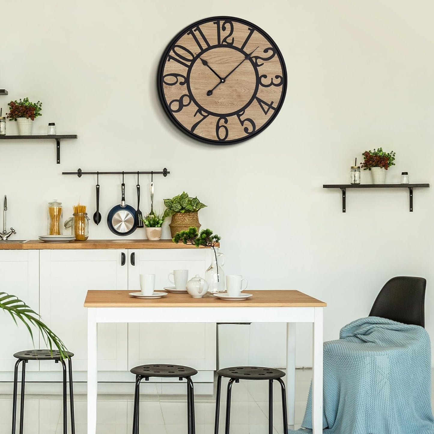 Large Wall Clock for Living Room Decor, Non Ticking Silent, Battery Operated Modern Vintage Wood Wall Clock Oversized Decorative Wall Clock for Bedroom Kitchen Farmhouse Office Decor