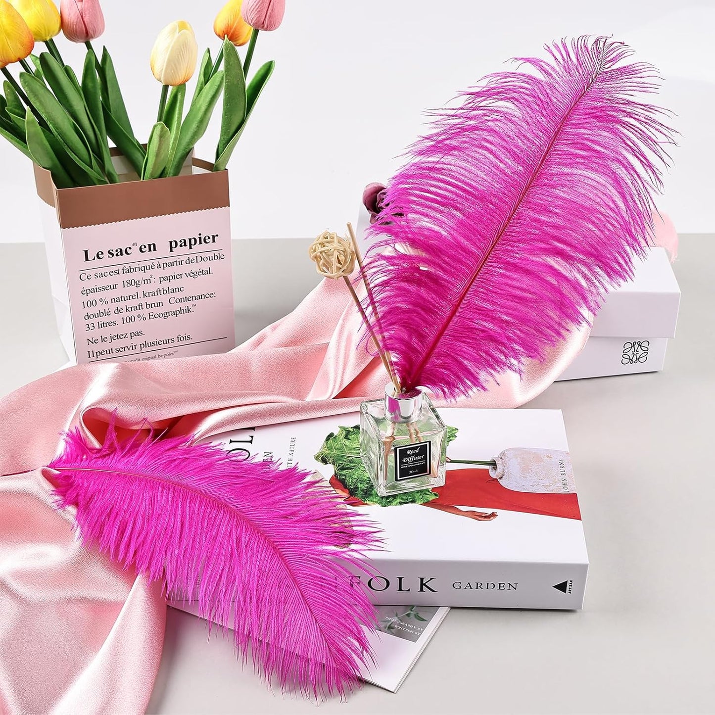THARAHT Hot Pink Ostrich Feathers 24pcs Natural Bulk 8-10Inch 20cm-25cm for Crafts Wedding Party Centerpieces Easter Gatsbi and Home Decoration Feathers