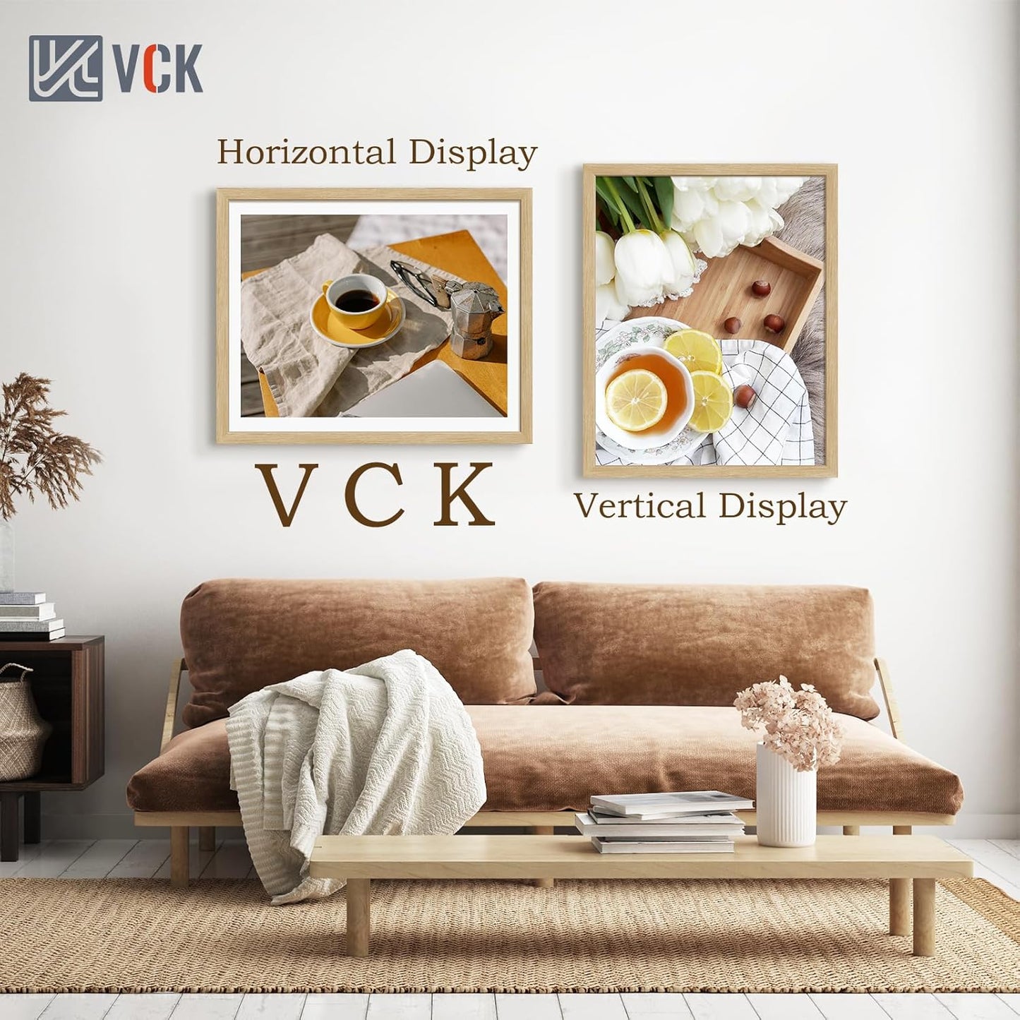 VCK 24x30 Oak Wood Frame for Poster & Picture, Natural Solid Wood Photo Frames 3 Pack, Wall Mounting Hanging