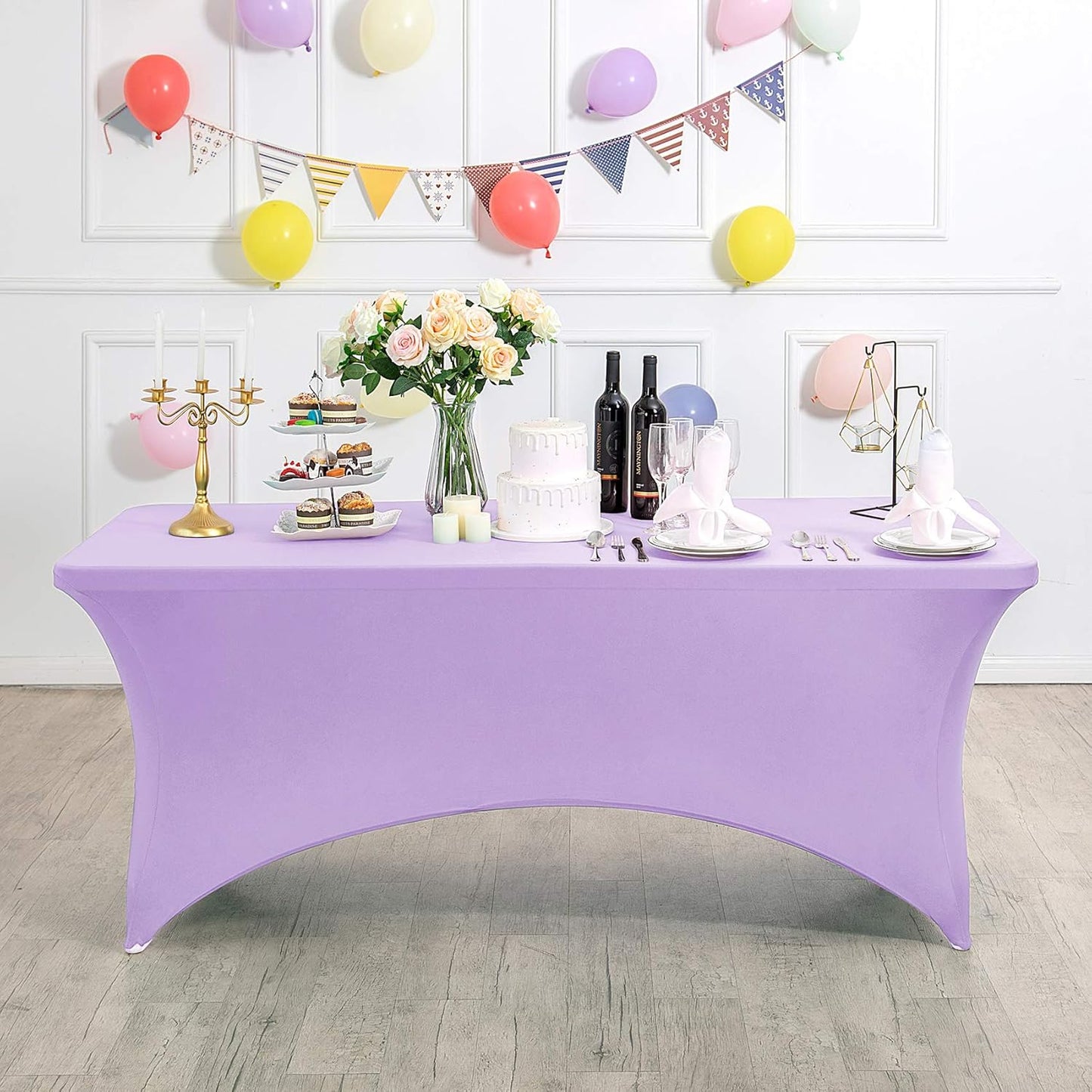 Spandex Table Cover for 8FT or 4ft or 6ft Table Universal Fitted Stretch Tablecloth for Party, Banquet, Wedding and Events-Lavender