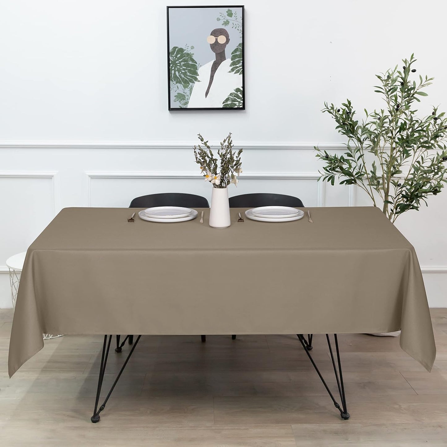 sancua Square Tablecloth - 70 x 70 Inch - Stain and Wrinkle Resistant Washable Polyester Table Cloth, Decorative Fabric Table Cover for Dining Tables, Buffet Parties and Camping, Taupe