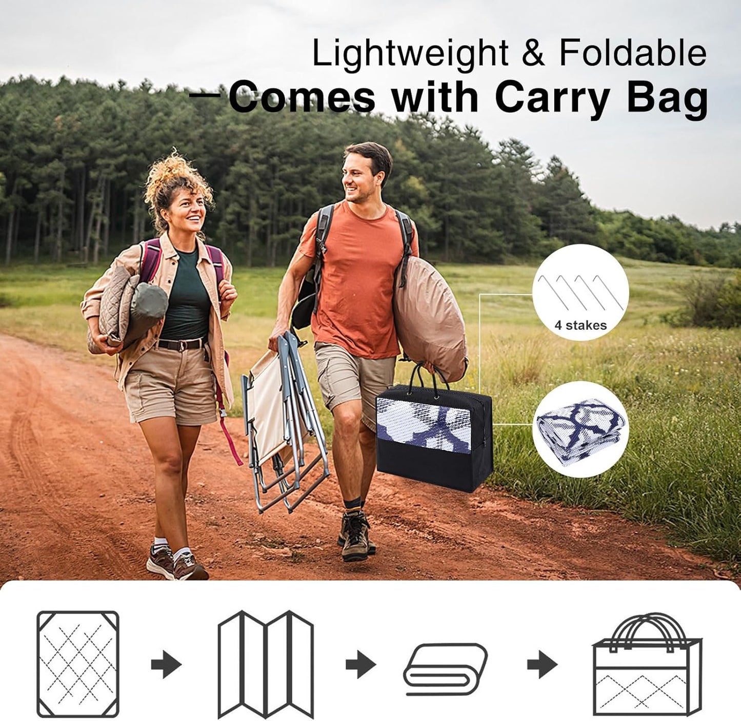 OLANLY Reversible Outdoor Rug 6x9 ft Clearance, Waterproof Outdoor Plastic Straw Rug with Interlacing Pattern, RV Mat for Patio, Camping, Balcony, Deck, Backyard, Navy & White