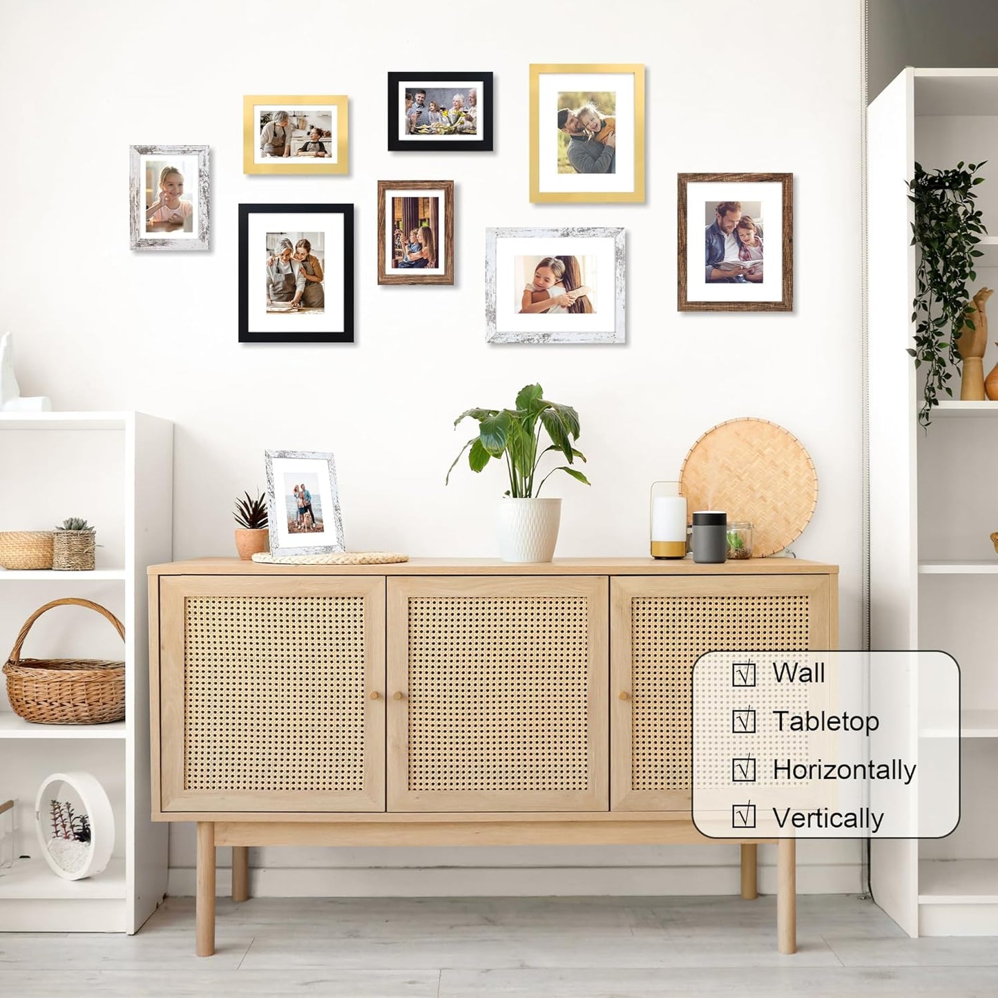 8x10 Picture Frame Set of 4, 8 x 10 Wood Photo Frames with Mat for 5x7, Wooden Frame with Real Glass Cover for Wall and Tabletop Display,Gold