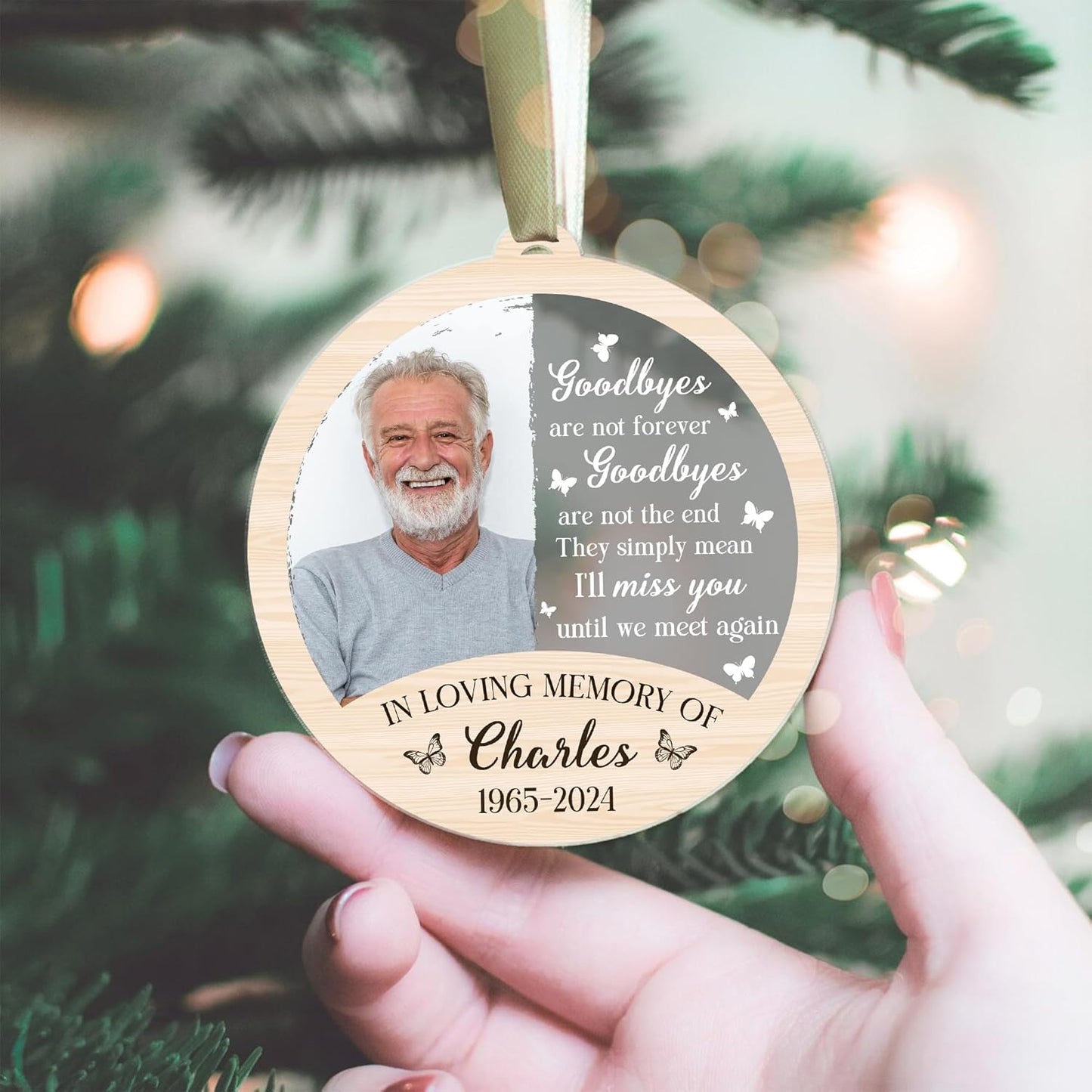 2025 Personalized Memorial Acrylic Ornament - Christmas, Birthday, for Loss of Loved One - Custom Photo, Name, Year in Loving Memory Keepsake Decoration