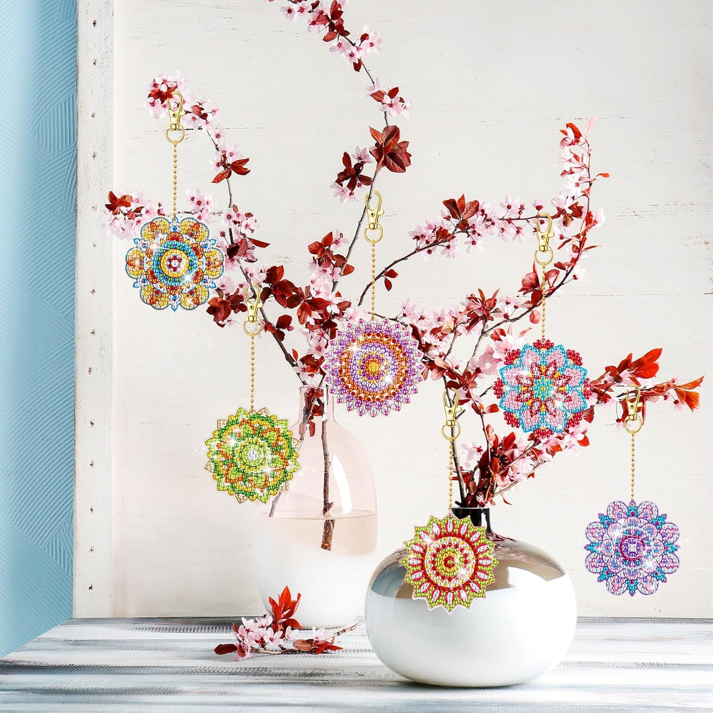 Henoyso 20 Pcs Diamond Art Painting Keychains Kits for Adults 5d Double Sided Cross Shaped Diamond DIY Painting Keychains Gem for Beginners Kids Adults DIY Crafts Decor Gift Party(Mandalas)