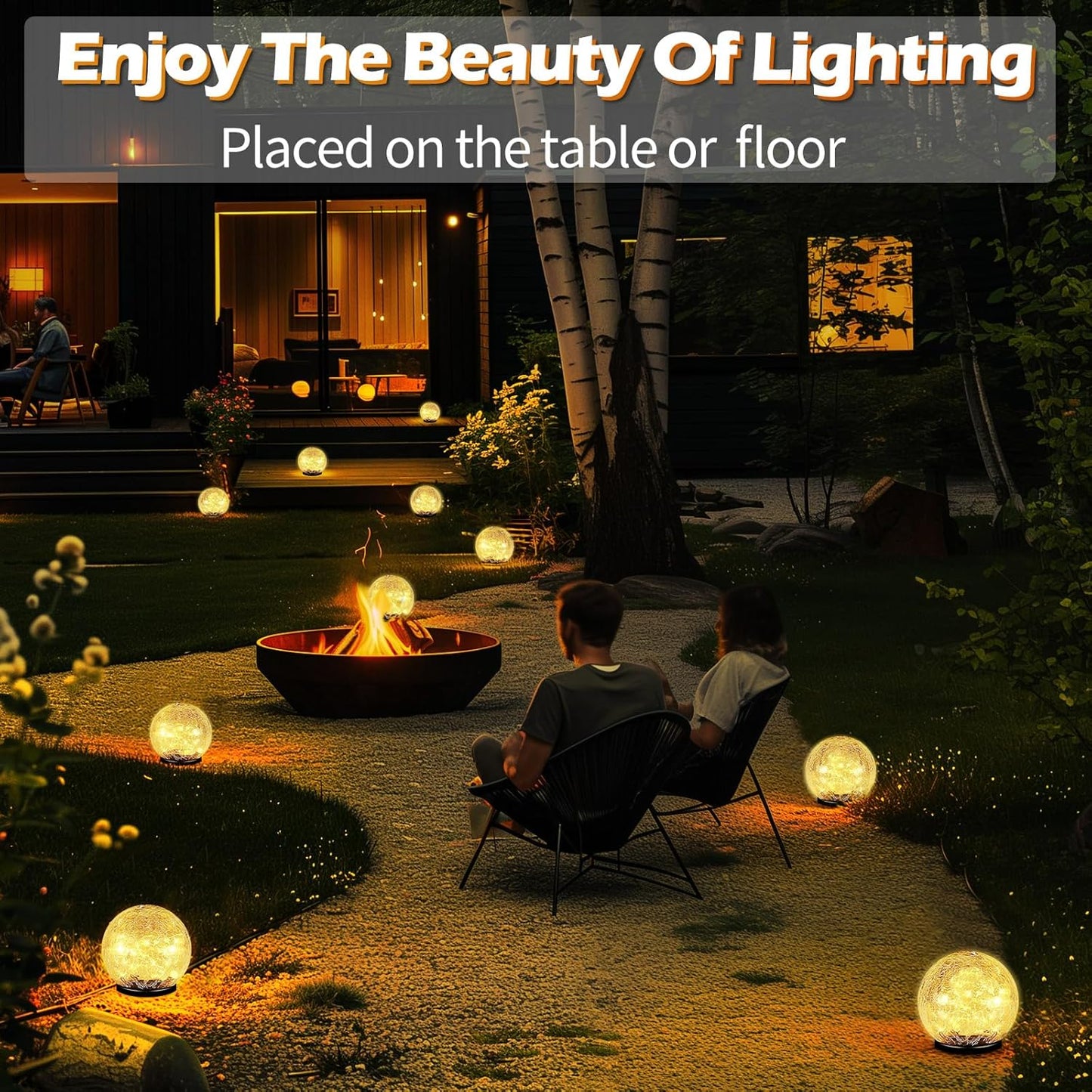 Garden Solar Ball Lights Outdoor Waterproof, 50 LED Cracked Glass Globe Solar Power Ground Lights for Path Yard Patio Lawn, Christmas Decoration Landscape Warm White(2 Pack 4.7'')