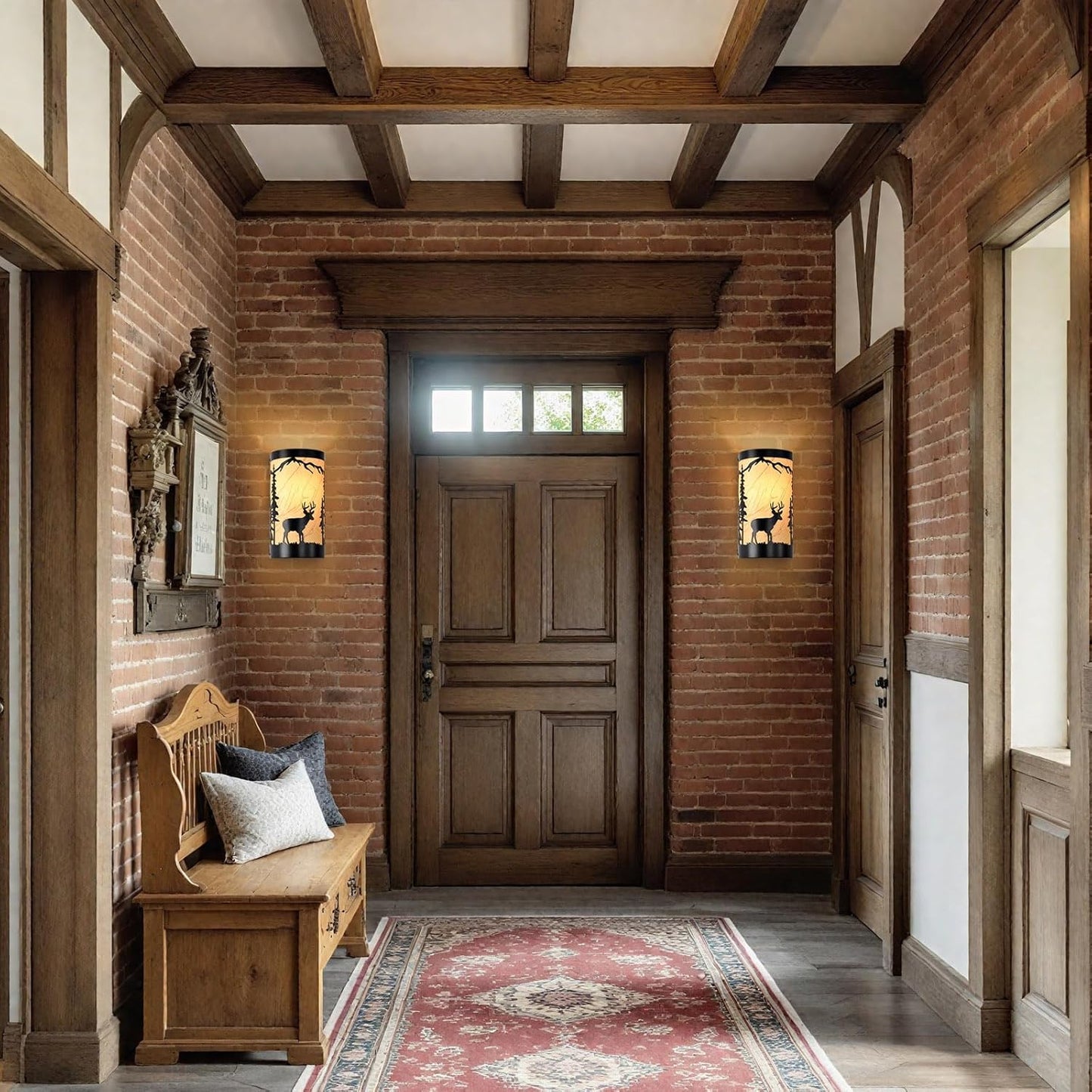 Wall Sconce Light,Deer Metal Yellow Parchment Farmhouse Wall Sconce,Rustic E26 Base Wall Mount Lamp,Vintage Matte Black Bedroom Wall Lights,Indoor Wall Lamps for Living Room,Hallway,Porch