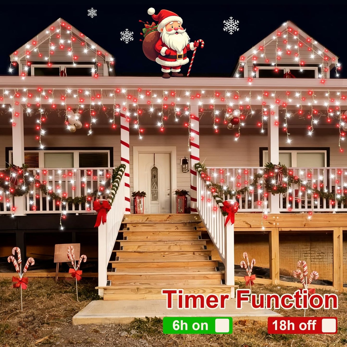 800 LED Icicle Lights Red and White