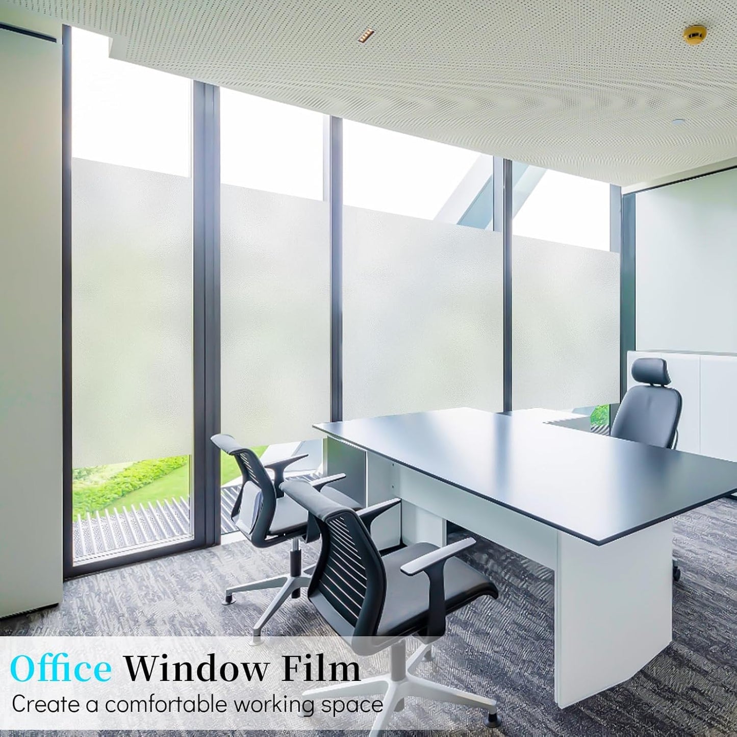 Niviy Etched Privacy Window Film Frosted Glass Static Cling Non Adhesive Window Frost Film for Home Office, 17.7inch x 157.4 inch