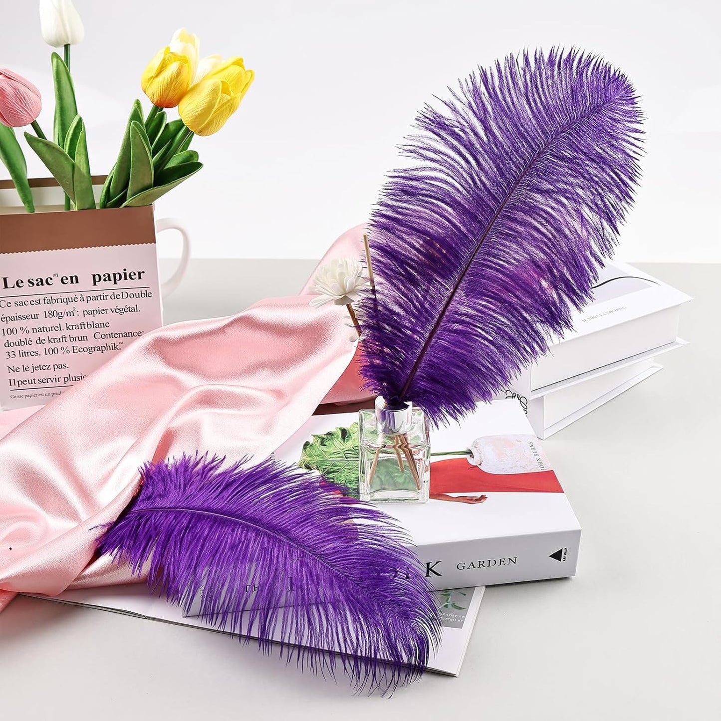 THARAHT Purple Ostrich Feathers 24pcs Natural Bulk 8-10Inch 20cm-25cm for Crafts Wedding Party Centerpieces Halloween and Home Decoration Feather