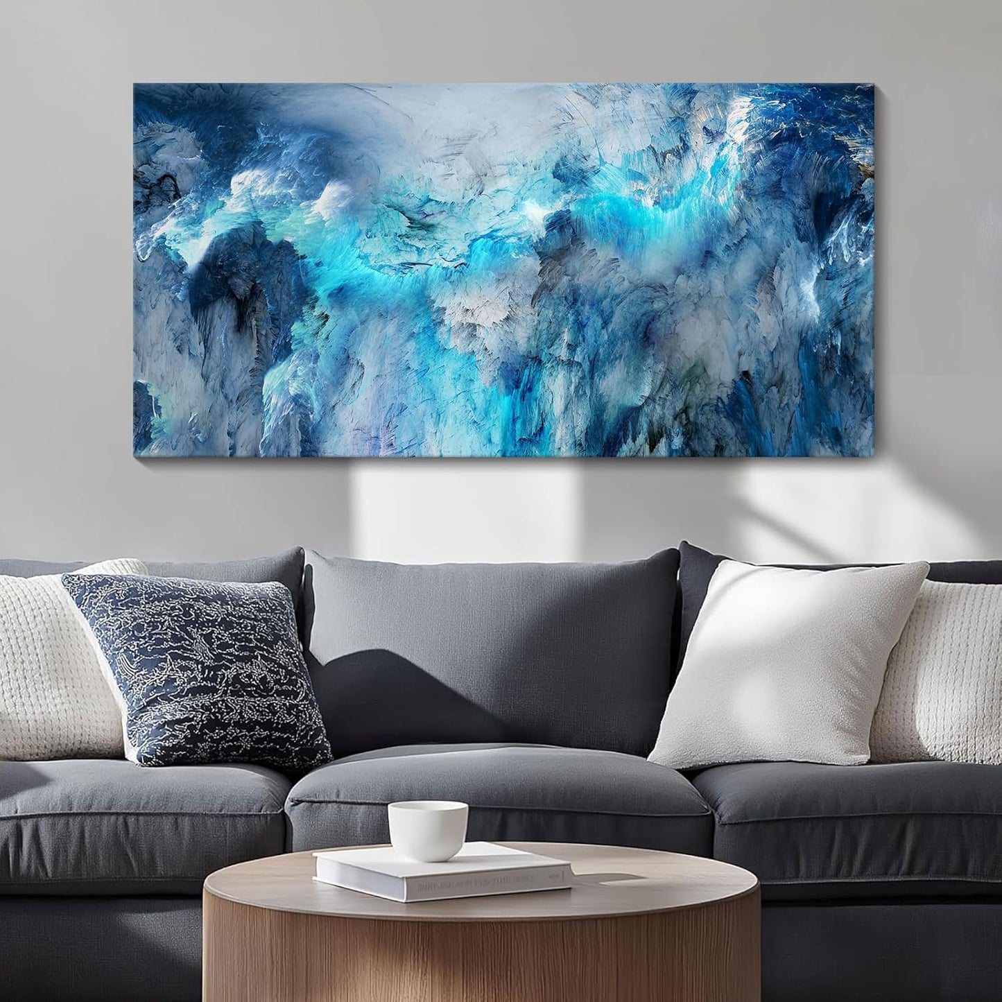 Mofutinpo Blue Canvas Wall Art Modern Abstract Wall Decor for Living Room Contemporary Pictures for Bedroom Wall Decor Artwork for Walls Dinning Room Decoration Wall Navy Blue Office Wall Art 20×40IN