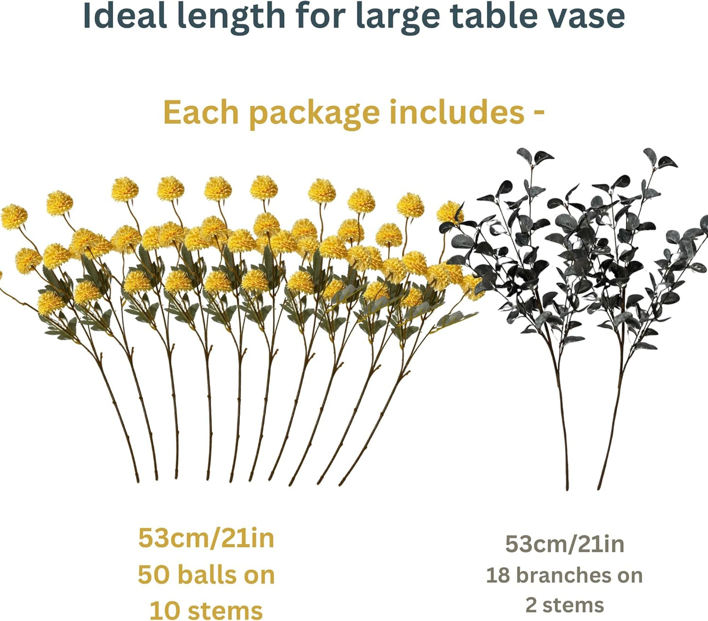 Yellow Flowers Artificial Long Stems Kiku Flower With Eucalyptus, Spring Flowers Decor, Mustard Yellow Decor, Flores Amarillas Artificiales Para Decoracion, Faux Easter Spring Summer Floral Stems