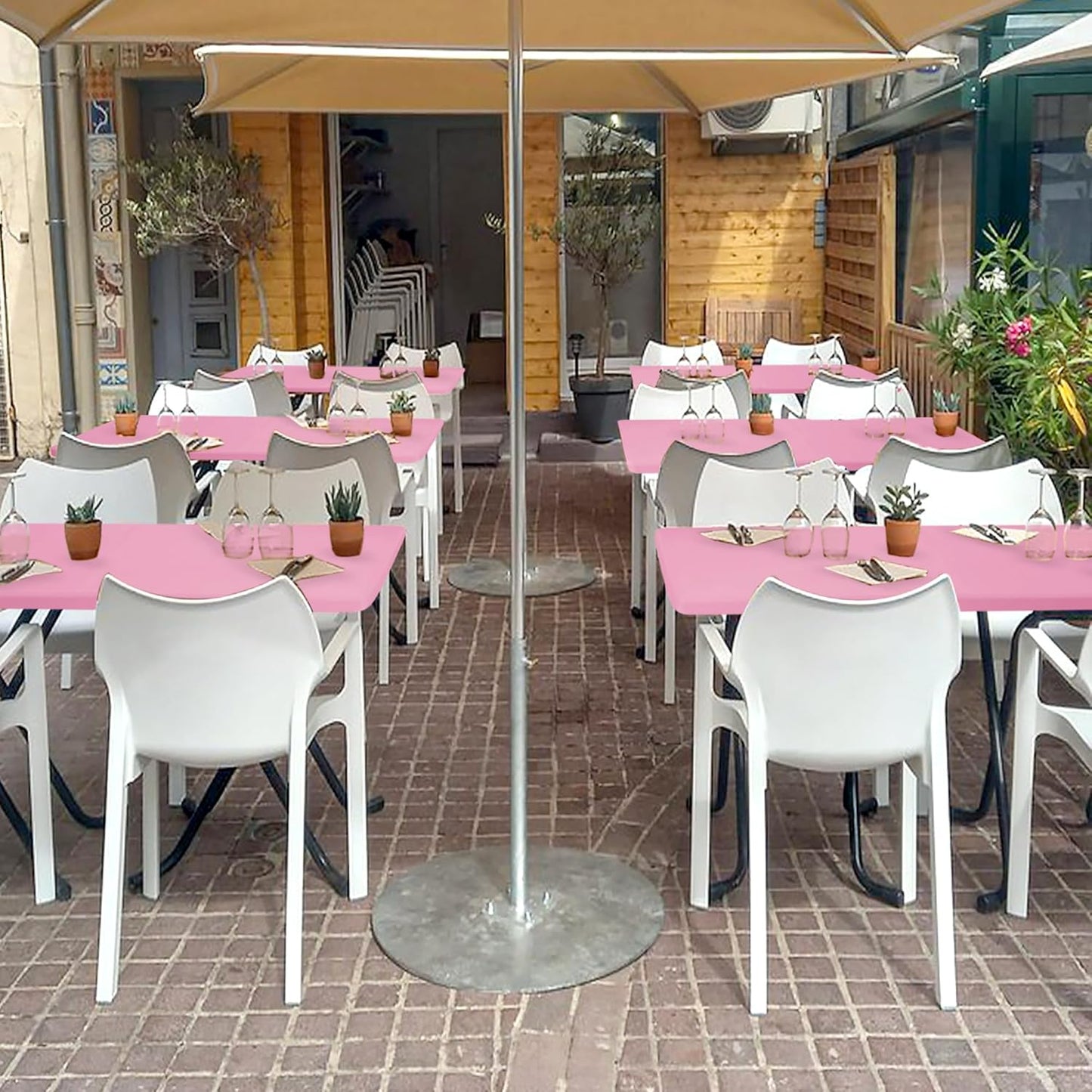 Fitted Tablecloth for 6 Foot Rectangle Tables-6 Pack Pink Elastic Outdoor Picnic Table Cover-Spandex Stretch Folding Table Cloths 6 ft for Camping Dining Room Patio Kitchen Banquet Party