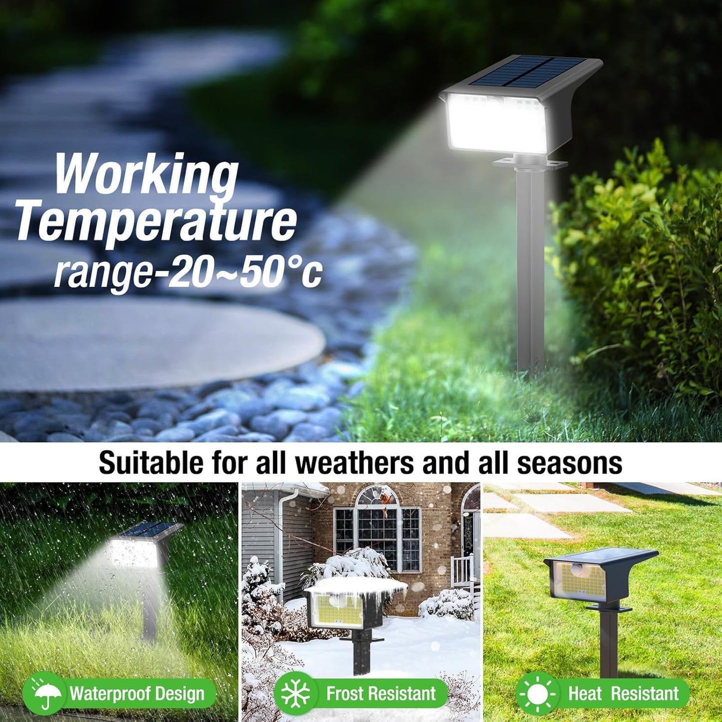 Nipify Solar Spot Lights, 3 Modes 62LED Outdoor Motion Sensor, Waterproof 2-in-1 Solar Landscape Lighting LED Garden Lights for Outside Yard Wall Pathway Walkway, 1 Pack