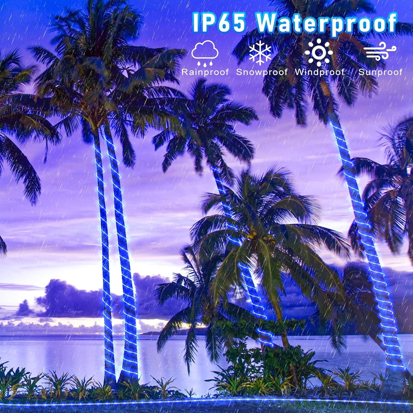 Rope Lights Outdoor, 66FT 200 LED Rope Lights for Outside Waterproof with 8 Modes, Plug in Connectable Clear Tube Light for Indoor, Garden, Backyard, Patio, Pool, Tree, Holiday Decorations - Blue