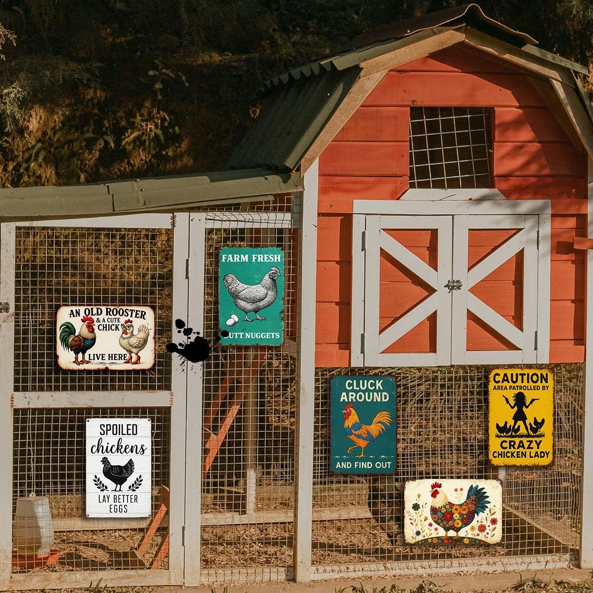 6 Pack Chicken Coop Signs – Vintage Farm Accessories Funny Metal Tin Signs for Outdoor Chicken Coop Decor, Farmhouse Wall Art, Rustic Barn Yard Decorations, 8x12 Inch
