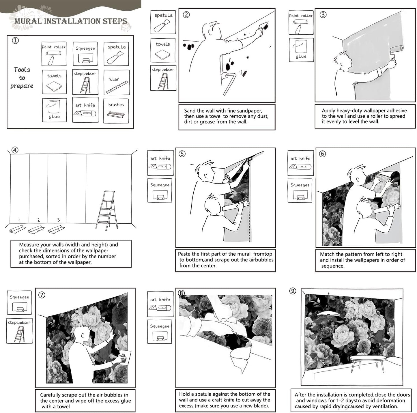 AFZEVEB-Dark Peony Wallpaper Watercolor Rose Wall murals for Bedroom 159"x107" (Not Peel and Stick)