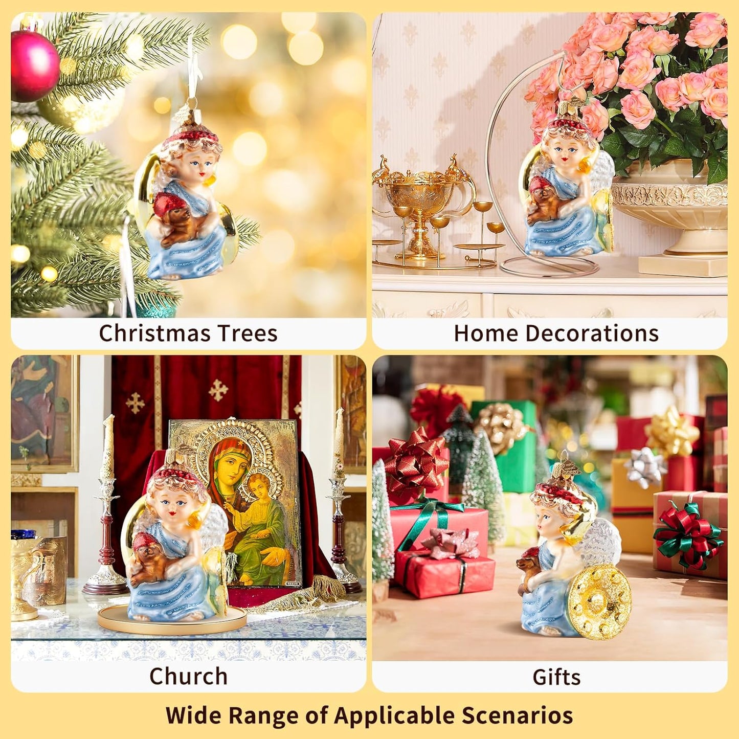 Angle Christmas Ornaments,Hand-Blown Glass Ornaments for Christmas Tree, Angle Watcher Collection Figurine Hanging Ornament,Glass Christmas Decorations for Angle Lovers Holiday Party Home Gifts