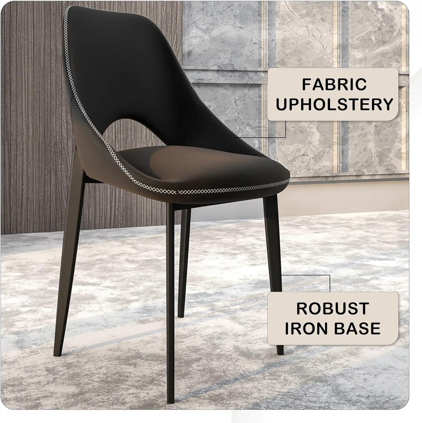 LeisureMod Amalfi Upholstered Fabric Dining Chair – Modern Side Chair with Iron Legs, Mid-Century Accent Chair for Dining Room or Kitchen