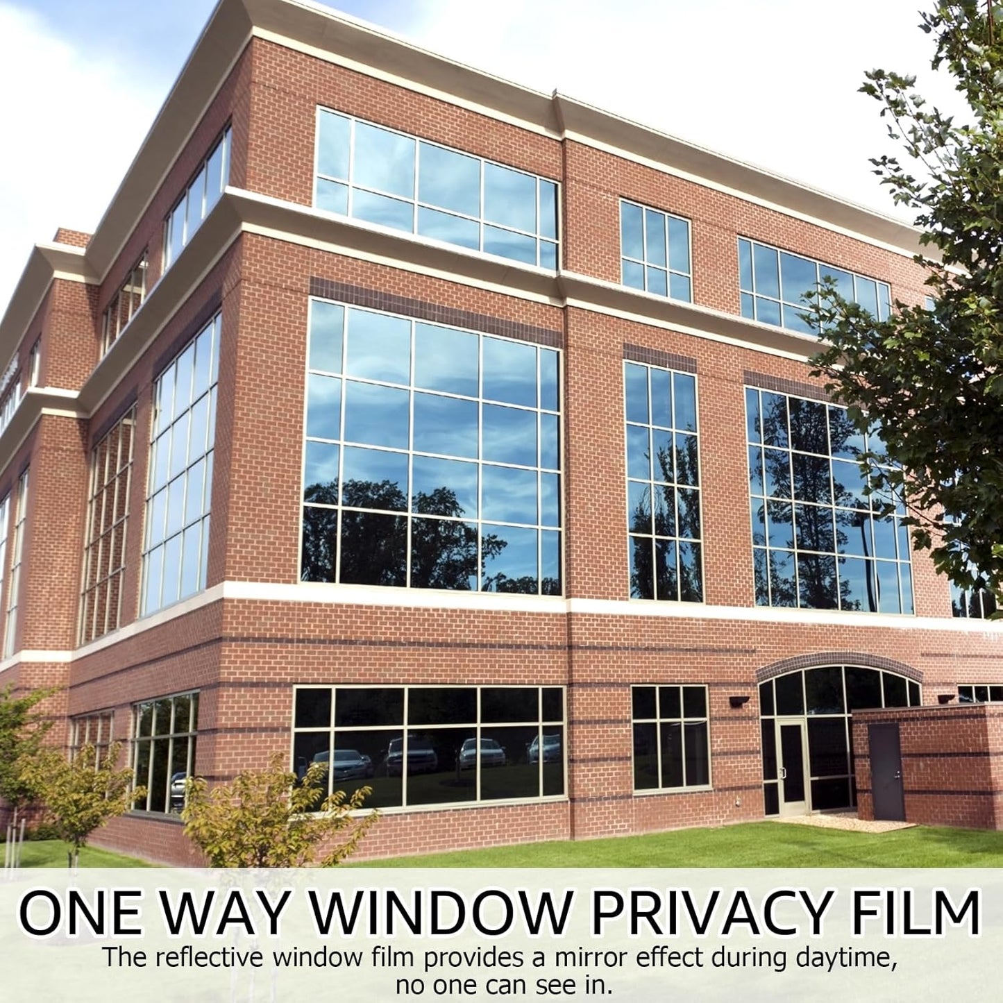 HIDBEA One Way Window Film, Daytime Privacy Sun Blocking Reflective Window Film No Glue Static Cling Heat Control Window Tinting Film for Home and Office, Black Silver, 17.35 x 196.8 Inch