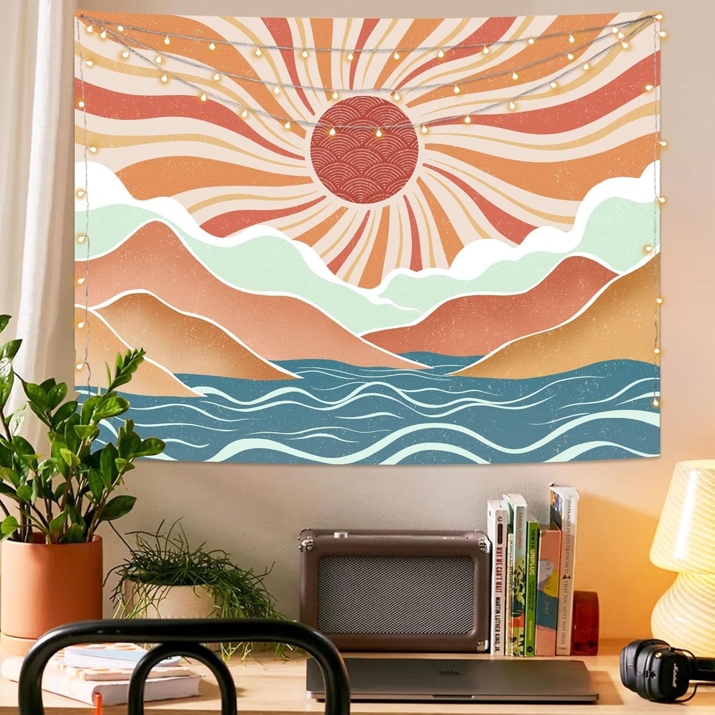 Lunerfex Boho Sun Tapestry Sunset Wall Tapestry, Mountain Tapestries for Bedroom 80s Tapestries Wall Hanging for Bedroom Living Room Decor Boho-2 44"x60"