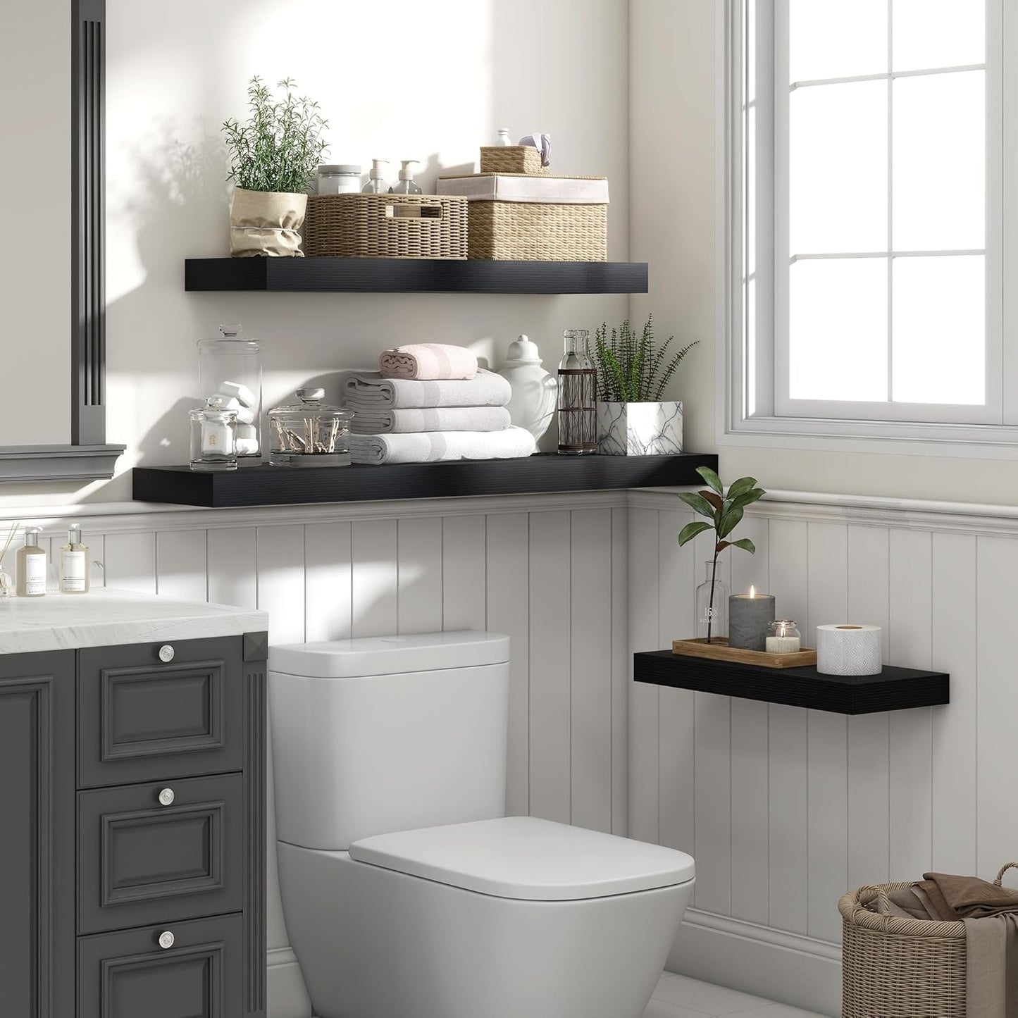 Heimlove 55 Inch Floating Shelves for Wall,10 Deep Large Black Wall Shelf with Heavy Duty Brackets,Mounted Storage & Display Shelves for Bedroom,Living Room,Kitchen,Office,Set of 2