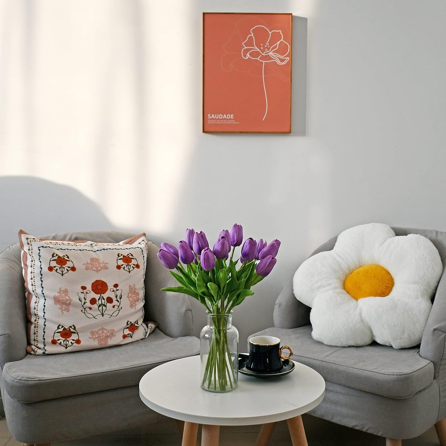 Mandy's Artificial Tulips 20 Stems Lilac PU Faux Flowers for Wedding Home Decor 13.5 Inch