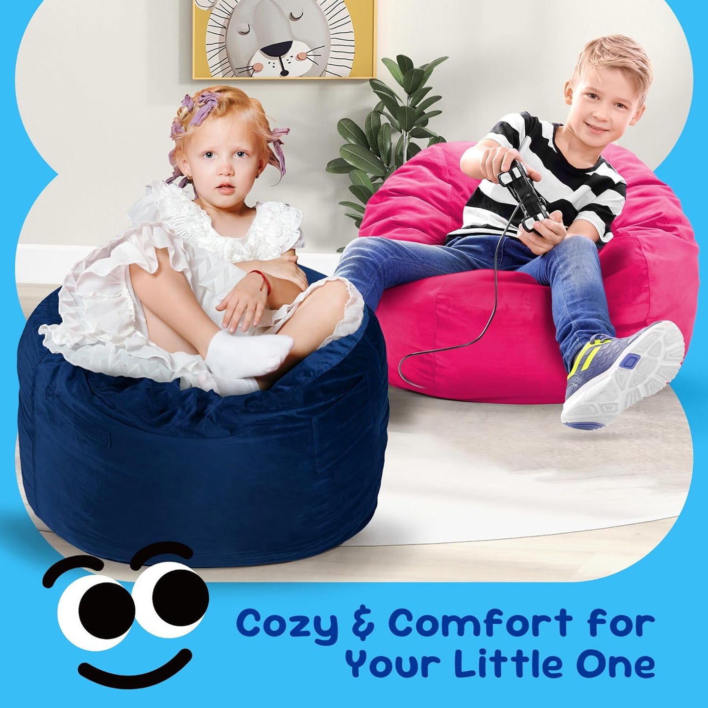 Hobestluk Bean Bag Chairs 2.5FT Bean Bag Chair with Memory Foam Filled & Machine Washable Cover,Beanbag Chair, Small Bean Bag Chairs for Playroom, Living Room, Bedroom