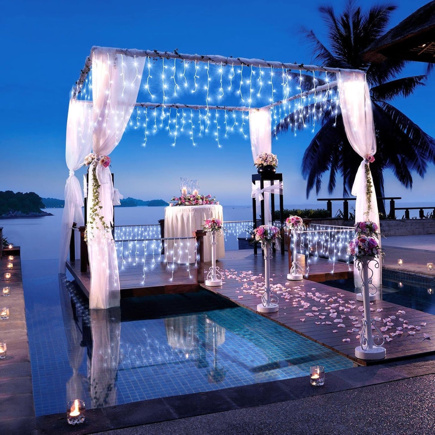 Icicle Lights for Outside, 16.5FT 200 LED Icicle Christmas Lights Outdoor with 8 Modes Waterproof, Connectable Twinkle String Light for Bedroom House Party Wedding Holiday Decorations, White